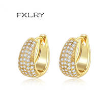 FXLRY New Hot Sale Luxury Fashion Golden And White Color Micro-Inlaid Zircon Stereo Hoop Earrings For Women Party Gift 2024 - buy cheap