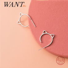 WANTME-pendientes de plata de ley 925 con diseño de gato y gatito para mujer, aretes pequeños, estilo romántico, fiesta, moda coreana 2024 - compra barato
