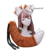 Adult Kids Fluffy Plush Pointed Cat Wolf Ears Hair Clips with Long Animal Tail Kit Halloween Anime Cosplay Party Costume 2024 - buy cheap