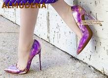 ALMUDENA Purple Swirl Pattern High Heel Shoes Printed Embellished Patent Leather Dress Pumps 12cm Heel Gladiator Wedding Shoes 2024 - buy cheap