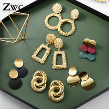 ZWC 2020 Trend Vintage  Drop Earrings Large For Women Statement Earrings Geometric Golden Color Pendant Earrings Fashion Jewelry 2024 - buy cheap