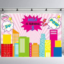BEIPOTO-telón de fondo de superhéroes para niña, cartel personalizado para fiesta de cumpleaños, decoración de mesa de dulces para niño, Fondo de fotomatón, B-425 rosa 2024 - compra barato
