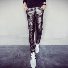 New Arrival 2021 Autumn Punk Style Fashion Print Pu Leather Pants Men.slim Fit Pencil Pants Pantalon Homme Men's Clothing PK9-1 2024 - buy cheap