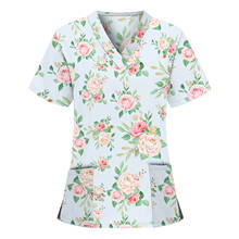 Women Blouse Nurse Scrubs Top Short Sleeve V-neck Floral Pattern Tops Nursing Working Uniform Blouse Ropa Floral Mujer Uniforme 2024 - buy cheap