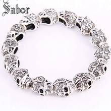 Lily Pattern Blackened Skull Beads Bracelet New Fashion Jewelry Bracelet for Women Men B704 thomas jewellery 2024 - buy cheap