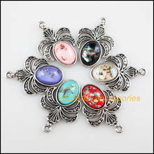 Fashion 12Pcs New Oval Flower Resin Pendants Shivering Mixed Charms Tibetan Silver 22x32mm 2024 - buy cheap