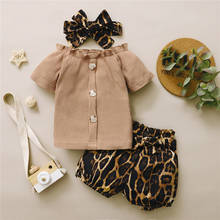 Conjuntos de roupas para bebês meninas 0-24m, verão, manga curta, ombro de fora, top, estampa de leopardo, calças, trajes curtos, conjuntos bonitos para crianças 2024 - compre barato