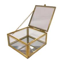 Square Gold Brass Glass Ring Trinket Box Lace Edged Wedding Ring Box Clear Glass Jewelry Box Tabletop Home Organizer 2024 - buy cheap