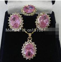 Frete grátis> jóias rosa cristal pingente colar anel brinco conjuntos + corrente livre 2024 - compre barato