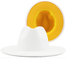Simple Outer white Inner yellow Wool Felt Jazz Fedora Hats with Thin Belt Buckle Men Women Wide Brim Panama Trilby Cap 56-58CM 2024 - buy cheap