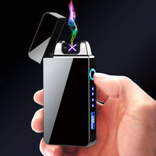 Windproof Dual Arc Lighter Plasma Rechargeable USB Cigarette Lighter Electric Metal Lighters With LED Power Display Men Gadgets 2024 - buy cheap