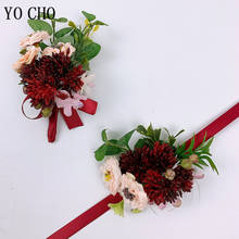 YO CHO Wedding Flower Boutonniere Groomsmen Brooch Bride Wrist Corsage Flower Girl Bracelet Men Boutonniere Artificial Silk Rose 2024 - buy cheap