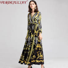 VERDEJULIAY Hot Sale European Vintage Royal Mixed Zebra Print A-Line Dresses Women Sashes Ankle-Length Runway Design Long Dress 2024 - buy cheap