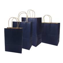 Bolsa de papel Kraft multifunción con asa, bolsa reciclable, para ropa interior, zapatos, regalo, 4 tamaños, color azul profundo, 10 unids/lote 2024 - compra barato