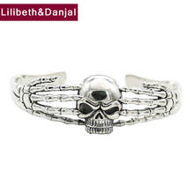 Brazalete ajustable de esqueleto para hombre y mujer, de Plata de Ley 925 pura, joyería de Calavera, garra de demonio, brazalete de apertura, B15 de lujo 2021 2024 - compra barato