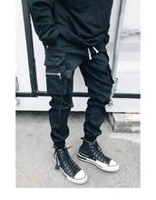 RO Hip Hop Dance Black Streetwear Drawstring Elastic Waist Trousers Multi Pockets Sport Sweatpants Joggers Pants Men 2024 - buy cheap