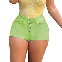 Shorts jeans femininos verde com botões, cintura alta e bolsos, bodycon, sexy, moda urbana, verão 2021 2024 - compre barato