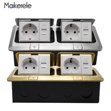 3F Series Aluminum / Cropper Panel Pop Up Floor Socket EU Standard Power Double Outlet 2USB With Phone Port / RJ45 Internet Jack 2024 - buy cheap