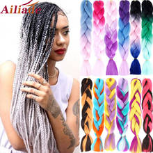 AILIADE Women Jumbo BoxBraids Hair Extensions Synthetic High Temperature Hair for Braiding 24inch Two-tone Pink Blue For Women 2024 - buy cheap