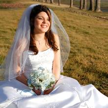 Youlapan véu de noiva curto v15, acessórios de casamento brancos marfim com pente simples, véu de noiva 2 camadas 2024 - compre barato