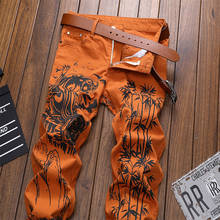 Denim Designer Orange Jeans High Quality for Men 28-38 2021 Spring Autumn HIP HOP Punk Streetwear 2024 - buy cheap