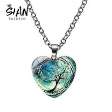 SIAN New Divergent Tree Heart Necklace Tree of Life Glass Cabochon Colorful Plant Pendant High Quality Women Lady Party Jewelry 2024 - buy cheap