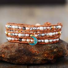 Pulseras de cuero con perlas de agua dulce, pulsera de Triple abalorio tibetano, joyería de perlas naturales, venta al por mayor 2024 - compra barato