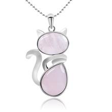 Natural Stone Necklaces Pink Quartz Pendants for Women Girl Cute Cat Shape Rock Black Onyx Beads Chain Jewelry 2024 - buy cheap