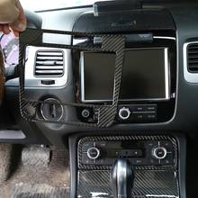 Fibra de carbono real macio 3d adesivo center console gps navegação capa guarnição para volkswagen touareg 2011-2018 modelos acessórios 2024 - compre barato