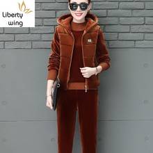 Autumn Winter 3 Piece Women Velvet Sets High Street Thicken Casual Sport Lady Set Vest+Sweatshirt Top+Trousers Pants Female Suit 2024 - buy cheap