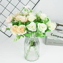 Ramo de flores artificiales de seda para boda, ramo de rosas blancas de Color claro, decoración para fiesta y jardín en casa, 1 unidad 2024 - compra barato