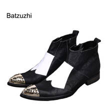 Batzuzhi Fashion Man's Boots Black and White Leather Ankle Boots Man Short Ankle Pointed Iron Toe Botas Hombre, Big Sizes US6-12 2024 - buy cheap