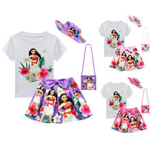 Летняя одежда для девочек, костюм Моаны, Детская футболка + юбка с сумкой, шапка, комплекты одежды, наряды для маленьких девочек, детская одежда на день рождения 2024 - купить недорого