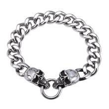 12mm Double Skull Stainless Steel Curb Cuban Link Chain Men Trendy Bracelets Hiphop Rock Jewelry Male Wristband Gift GL0006 2024 - buy cheap