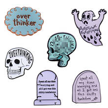 Overthinking Anxiety Enamel Pin Tombstone Worrying Ghost Badge Mental Health Jewelry 2024 - buy cheap