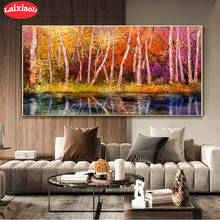 5D round Diamond Embroidery Colorful autumn tree forest landscape Diamond Painting Full Square Mosaic Cross Stitch Handmade Gift 2024 - buy cheap