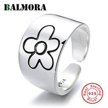 Anel 100% de prata com flor aberta balmora, anel largo para mulheres, amantes de meninas, escultura punk retrô, anel statement, presente de joalheria 925 2024 - compre barato