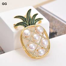 GuaiGuai Jewelry 27x47mm Yellow Gold Color Plated Cz Micro Pearl Pineapple Brooch Cute For Women 2024 - buy cheap