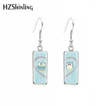 HZshinling Cartoon Mini Owls Rectangle Hook Earrings Stainless Steel Glass Pendants Ear Accessories 2024 - buy cheap