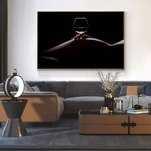 Pintura en lienzo de vino para mujer desnuda y cuerpo Sexy negro, impresiones africanas y carteles, Cuadros, imágenes artísticas de pared para decoración del hogar y sala de estar 2024 - compra barato