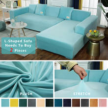Capa de sofá em forma de L de veludo, para sala de estar, elastano com pelúcia 2024 - compre barato