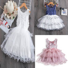 2021 novo verão meninas vestido siamese flor rendas plissado design festa de aniversário vestidos para 3-8 anos crianças roupas princesa vestido 2024 - compre barato