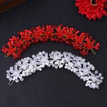 White Red Wedding Hair Accessories Charms Romantic Crystal Pearl Flower Headbands Tiara Bridal Crown Bride Headband Jewelry 2024 - buy cheap