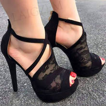 BERZIMER Women Platform Sandals Lace Faux Suede High Heels Ladies Sandals Party Prom Ladies Shoes Woman Large Size 43 44 50 52 2024 - buy cheap
