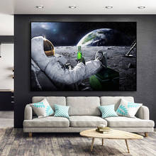 Pinturas en lienzo del espacio exterior de cervezas, astronautas de la tierra, relajante en la Luna, Póster Artístico de pared, imágenes para sala de estar, decoración del hogar 2024 - compra barato