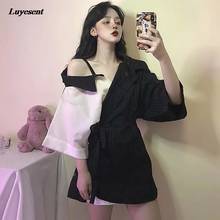 Women Irregular Harajuku Criss Mini Dress 2022 Lady One-side Off Shoulde Strap lace-Up Waist Contrast Color Gothic Cool Dresses 2024 - buy cheap