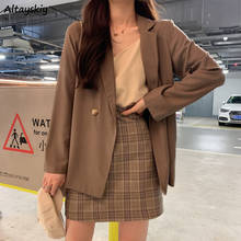 Women Set Blazers Loose Casual Tops Single Breasted Long Sleeve Outwear Mini Skirts Plaid New Fashion Two Piece Female Hot Sale 2024 - buy cheap