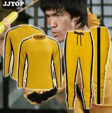 plus size Men Yellow Bruce Lee T-shirt Game Of Death long Sleeve T Shirt pants Kung Fu Master Dragon Tee Shirt Chinese Kung-fu 2024 - buy cheap