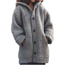 Женский вязаный свитер с капюшоном, однотонный шерстяной свитер средней длины на пуговицах, верхняя одежда для осени и зимы 2024 - купить недорого