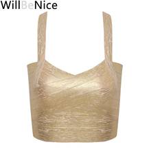 WillBeNice 2019 Autumn Sexy Gold Silver Women Bandage Top Spaghetti Strap Bandage V Neck Vest Tank Top Knitted Bandage Club Vest 2024 - buy cheap